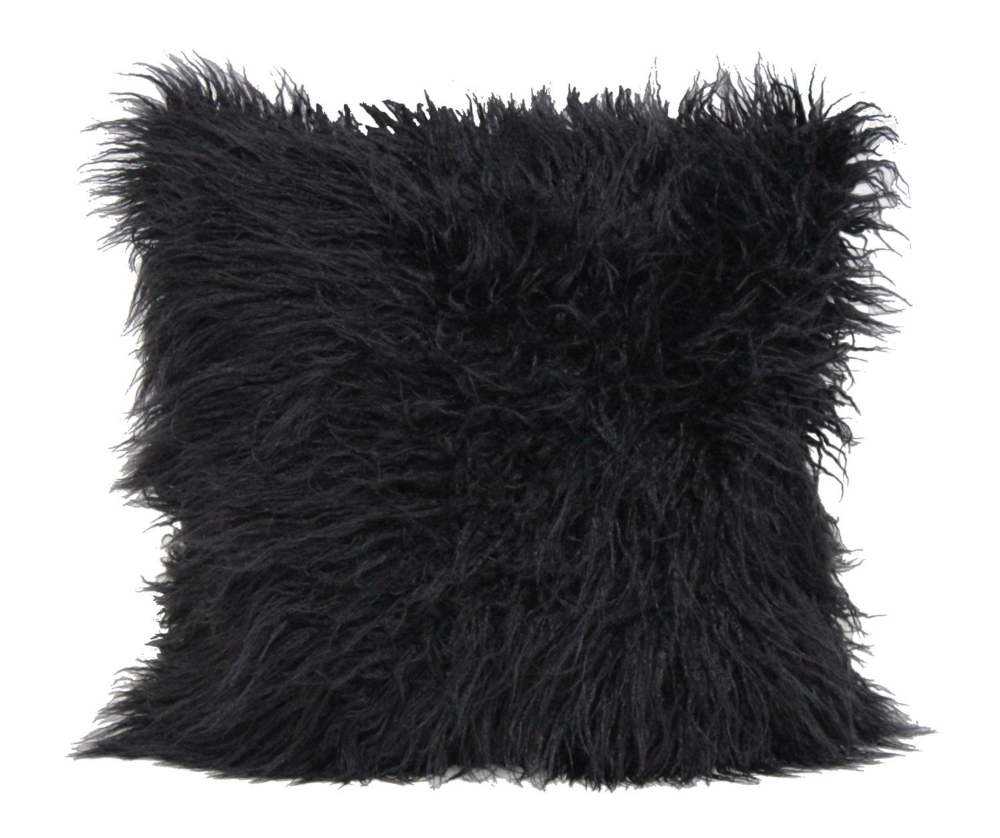Mongolian Fur Accent Pillow - Black